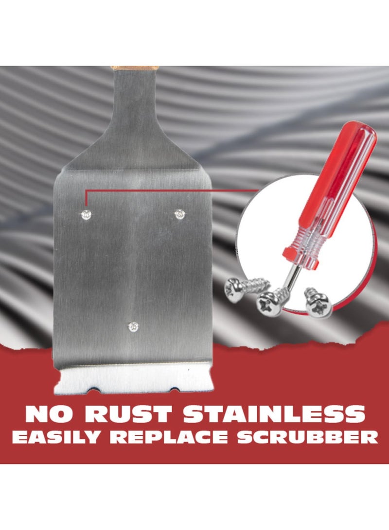Grill Brush and Scraper for Barbecue, Grill Brush for Outdoor Grill with Extended, Large Wooden Handle and Replaceable Stainless Steel Bristles Head, No Scratch for BBQ Grill Brush for Any Grill (Si - Image 5