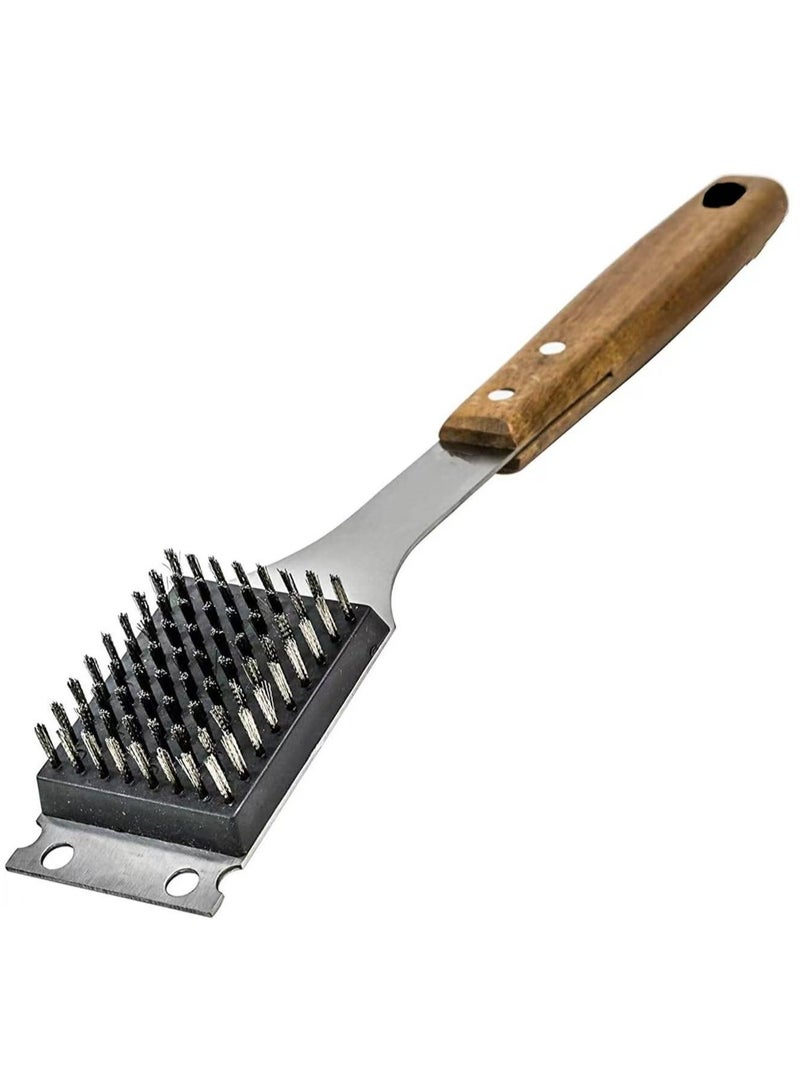 Grill Brush and Scraper for Barbecue, Grill Brush for Outdoor Grill with Extended, Large Wooden Handle and Replaceable Stainless Steel Bristles Head, No Scratch for BBQ Grill Brush for Any Grill (Si - Image 1