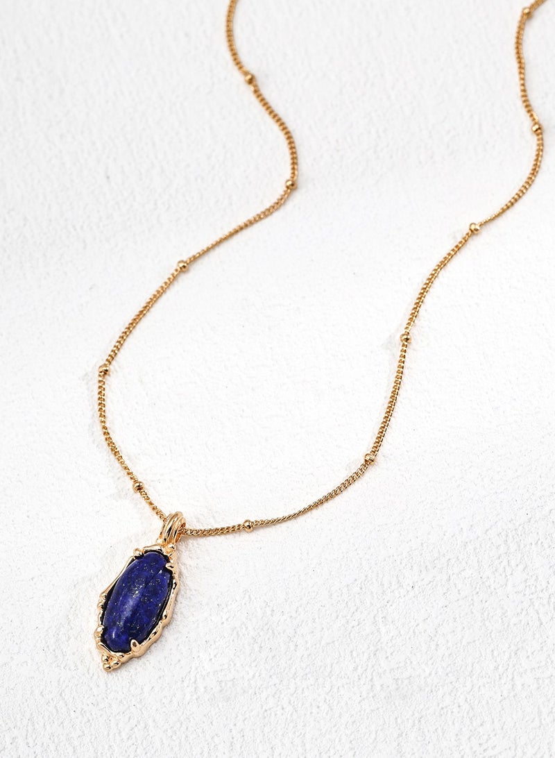 Natural Lapis Lazuli Necklace | Adjustable S925 Sterling Silver | Vintage Blue Gemstone Pendant | Gold & Sapphire Bridal Jewelry - Image 1