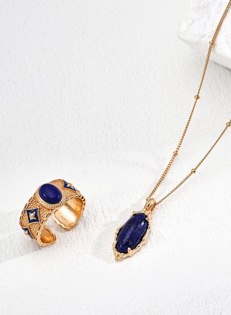 Natural Lapis Lazuli Necklace | Adjustable S925 Sterling Silver | Vintage Blue Gemstone Pendant | Gold & Sapphire Bridal Jewelry - Image 3