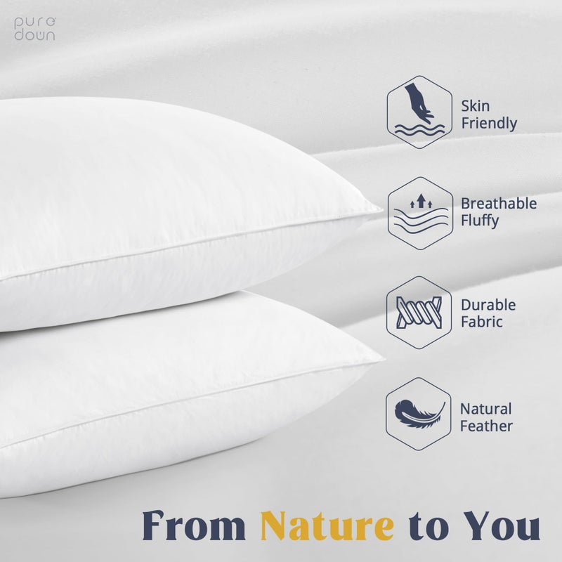 puredownÂ® Goose Feathers and Down White Pillows with 100% Soft Cotton Cover, Bed Sleeping Hotel Collection Pillows Set of 2 King Size - Image 1