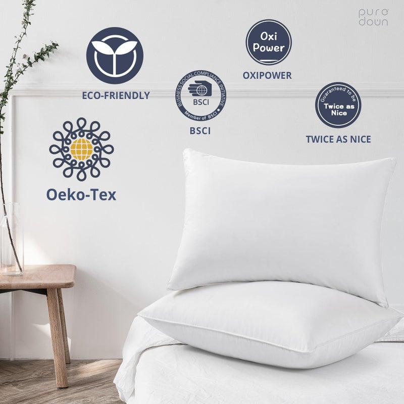 puredownÂ® Goose Feathers and Down White Pillows with 100% Soft Cotton Cover, Bed Sleeping Hotel Collection Pillows Set of 2 King Size - Image 4
