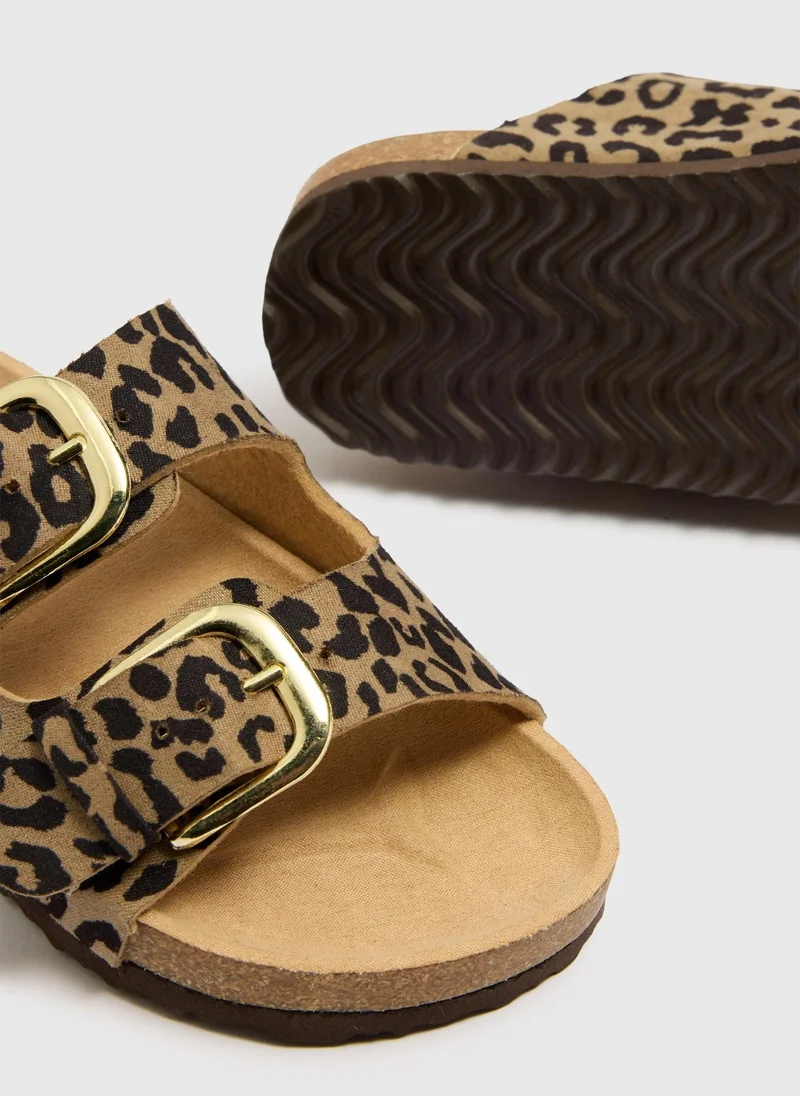 ماتلان Leopard Double Buckle Footbed Sandal