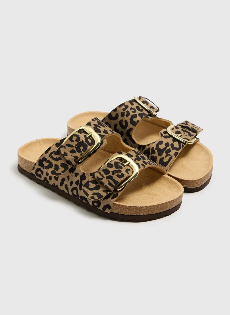ماتلان Leopard Double Buckle Footbed Sandal