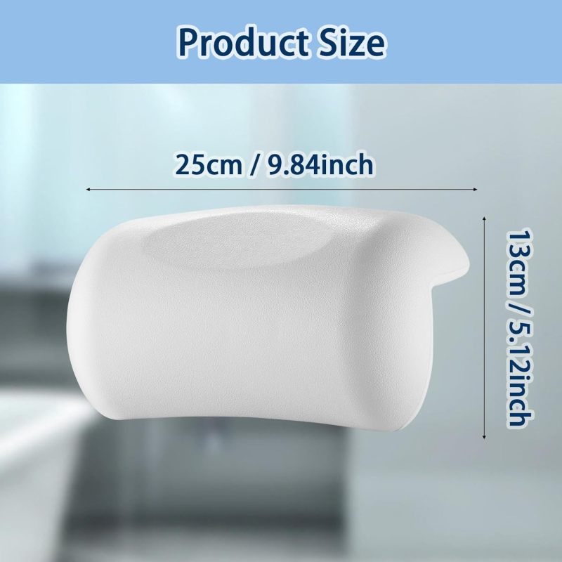 Bath Pillow For Tub: 9.84x5.12In White Polyurethane - Ergonomic Head Neck Support Waterproof Quick-Dry Easy Clean With 2 Strong Suction Cups For Home Spa Relaxation Bath Lovers - Image 3