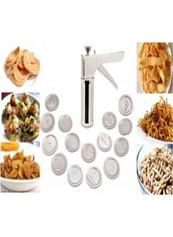 Ekdant Stainless Steel Kitchen Press with 15 Different Types of Jalies, Murukku Maker/Bhujiya Maker/Noodles/Cookies/Namkeen/Chakali Maker/Sev Maker/Farsan Maker/Gathiya Maker - Image 3