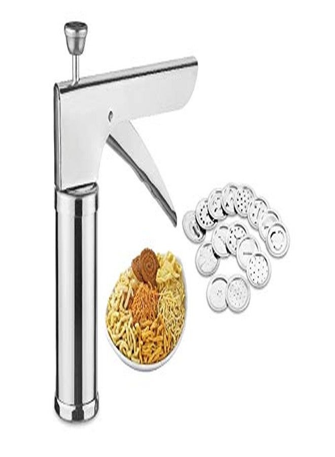 Ekdant Stainless Steel Kitchen Press with 15 Different Types of Jalies, Murukku Maker/Bhujiya Maker/Noodles/Cookies/Namkeen/Chakali Maker/Sev Maker/Farsan Maker/Gathiya Maker - Image 4
