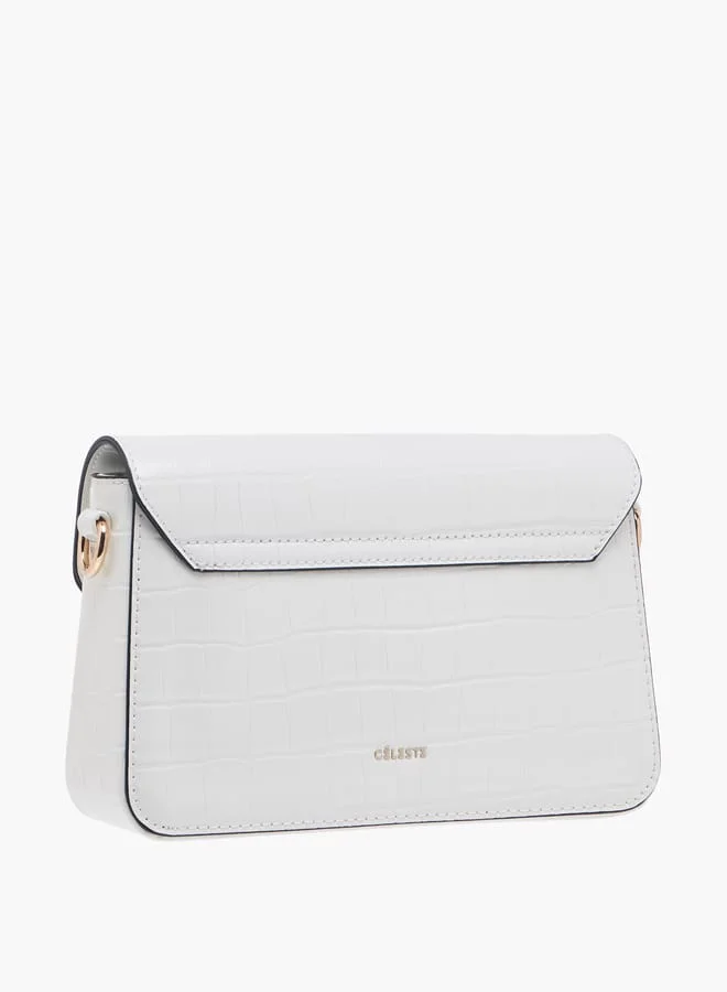 Celeste Women Textured Crossbody Bag with Button Closure and Chain Strap