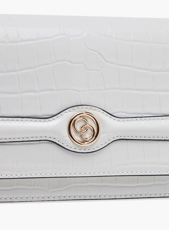 Celeste Women Textured Crossbody Bag with Button Closure and Chain Strap