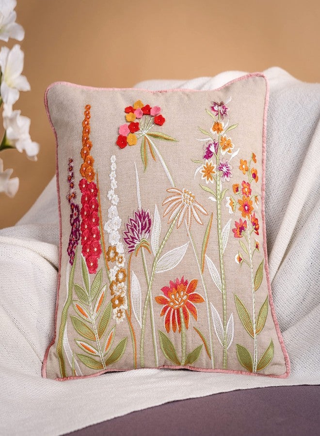 haus & kinder Decorative Embroidered Cushion Cover Set of 1, Cotton Throw Cushion Cover for Sofa, Couch & Living Room, Soft Breathable Square Cushion Case 16x16 Inch Accent Pillow Cover - Image 1