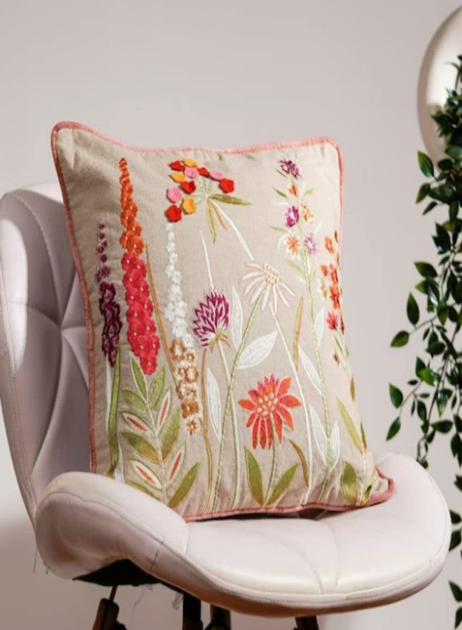 haus & kinder Decorative Embroidered Cushion Cover Set of 1, Cotton Throw Cushion Cover for Sofa, Couch & Living Room, Soft Breathable Square Cushion Case 16x16 Inch Accent Pillow Cover - Image 2