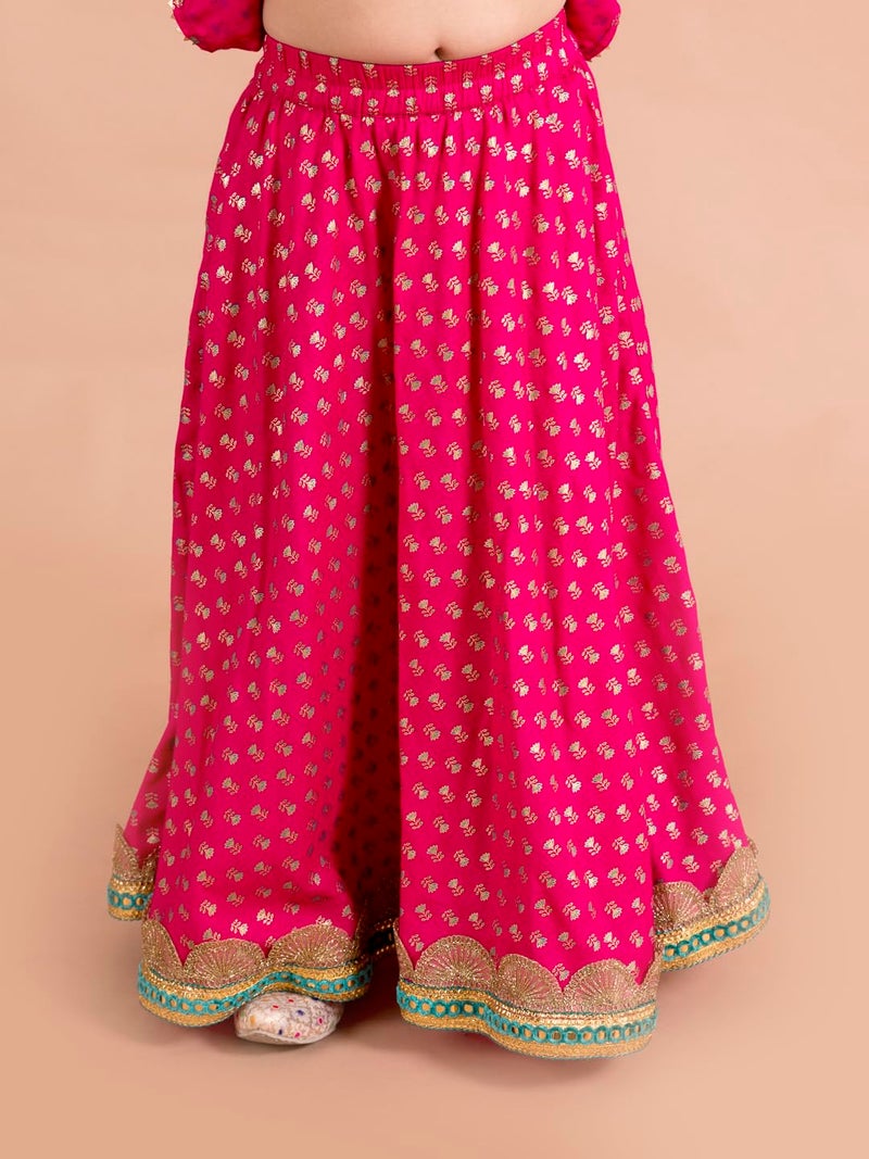 Pspeaches Girl's Magenta Blue Printed Cotton Readymade Lehenga And Choli Set (Pink-6-7Y) - Image 3