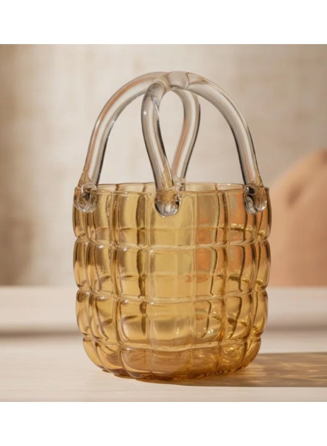AKDC Transparent Brown Glass Bag-Shaped Designer Vase – 23×15 cm - Image 1