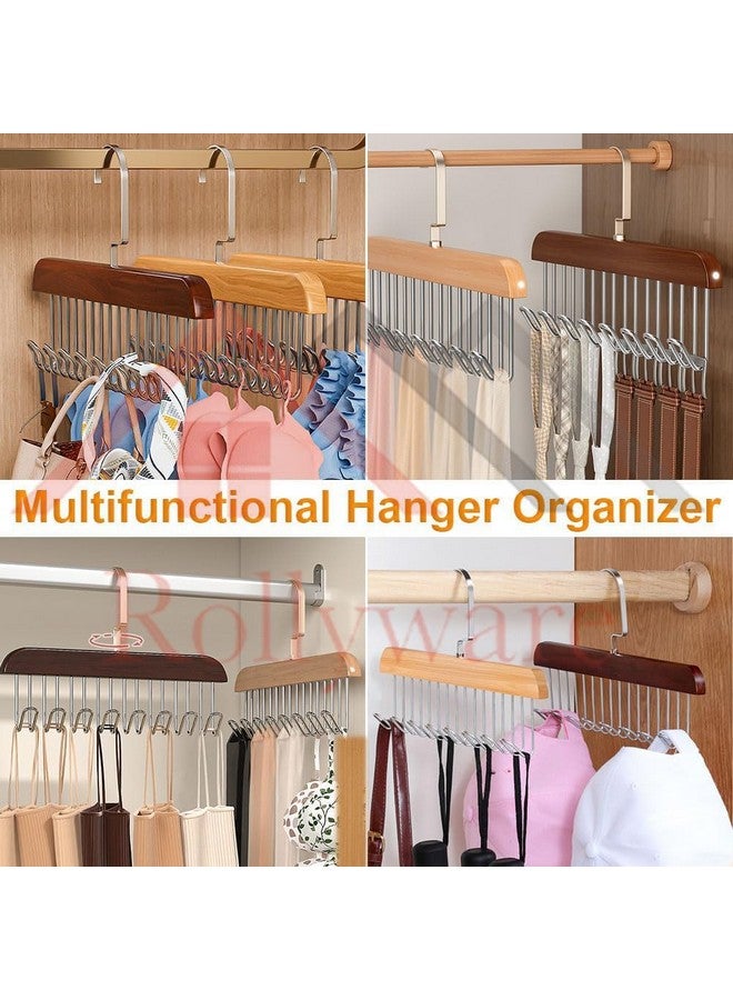 ROLLYWARE Wooden Belt Hanger for Closet with 8 Hooks, Sturdy Wooden Non-Slip Belt Holder for Wardrobe Space Saving Organizer Rotating Display Belt Rack for Bra Hat Tank Tops (Brown, 1) - Image 3