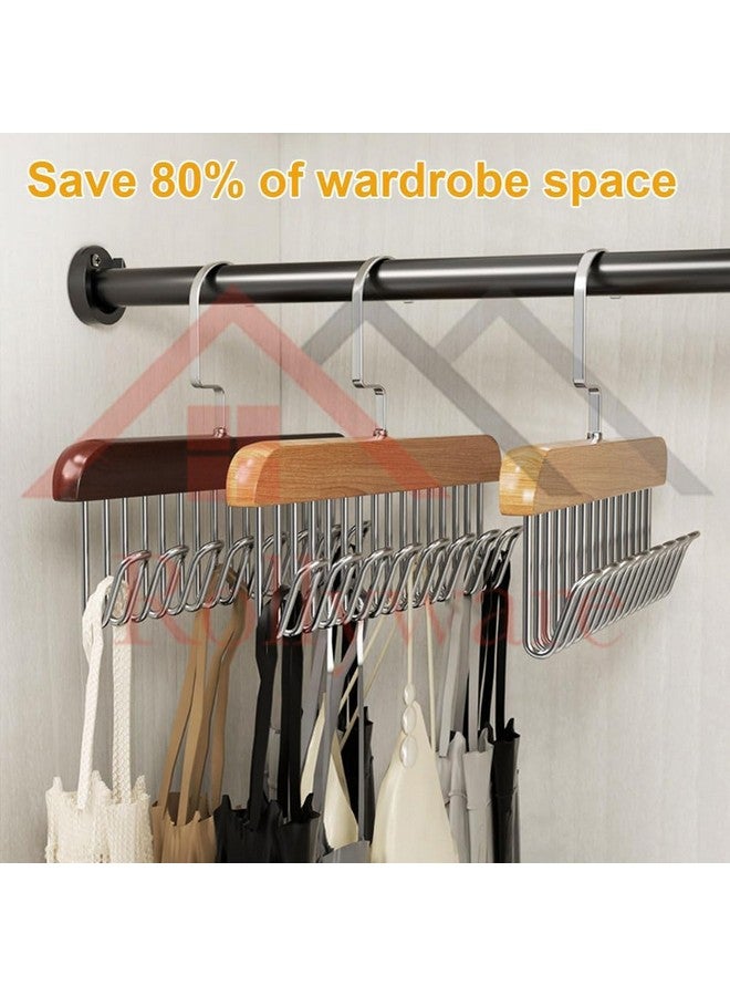 ROLLYWARE Wooden Belt Hanger for Closet with 8 Hooks, Sturdy Wooden Non-Slip Belt Holder for Wardrobe Space Saving Organizer Rotating Display Belt Rack for Bra Hat Tank Tops (Brown, 1) - Image 2