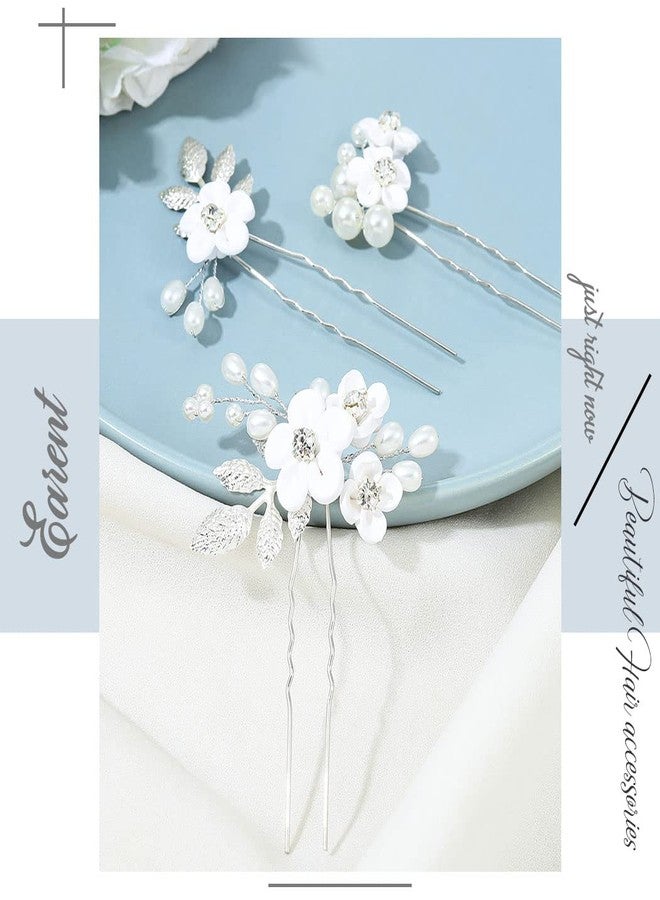 EARENT إكسسوارات شعر الزفاف من إيرينت دبابيس شعر فضية للنساء (عبوة من 3) - Image 4