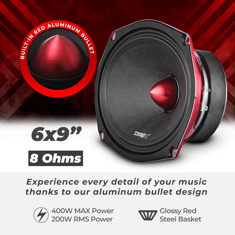 DS18 PRO-X698 BM Loudspeaker - 6x9 Midrange Speaker with Red Aluminum Bullet, 550W Max Power - Image 2