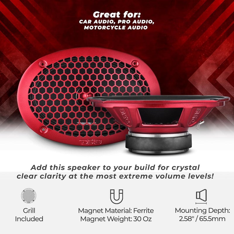 DS18 PRO-X698 BM Loudspeaker - 6x9 Midrange Speaker with Red Aluminum Bullet, 550W Max Power - Image 3