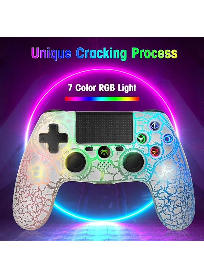 Wireless Controller For Ps4 Wireless Remote Gamepad With Unique Cracked Design/Dual Vibration/6 Axis Motion Sensor/Audio Function Game Controller Widely Compatible With Ps4/Pc(White)
