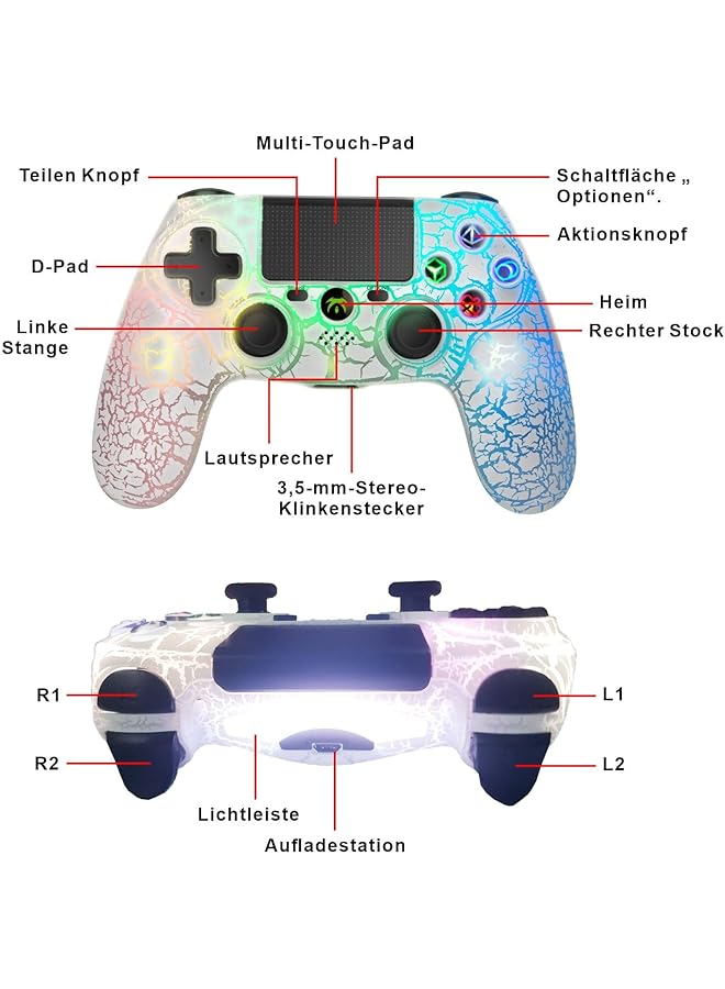 Wireless Controller For Ps4 Wireless Remote Gamepad With Unique Cracked Design/Dual Vibration/6 Axis Motion Sensor/Audio Function Game Controller Widely Compatible With Ps4/Pc(White)