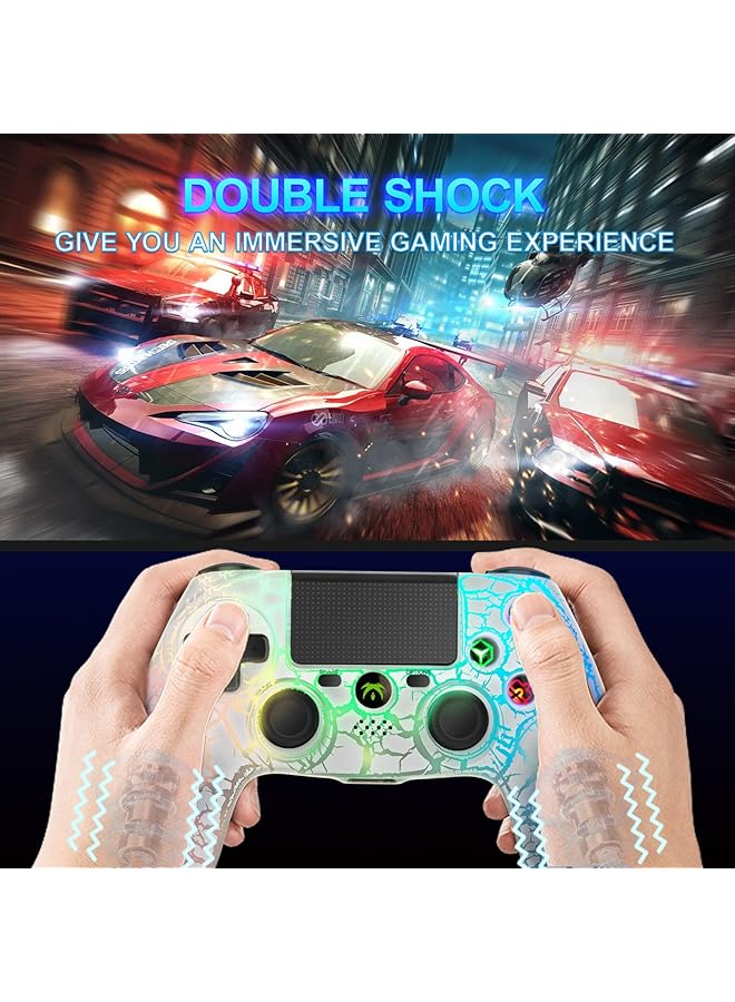 Wireless Controller For Ps4 Wireless Remote Gamepad With Unique Cracked Design/Dual Vibration/6 Axis Motion Sensor/Audio Function Game Controller Widely Compatible With Ps4/Pc(White)