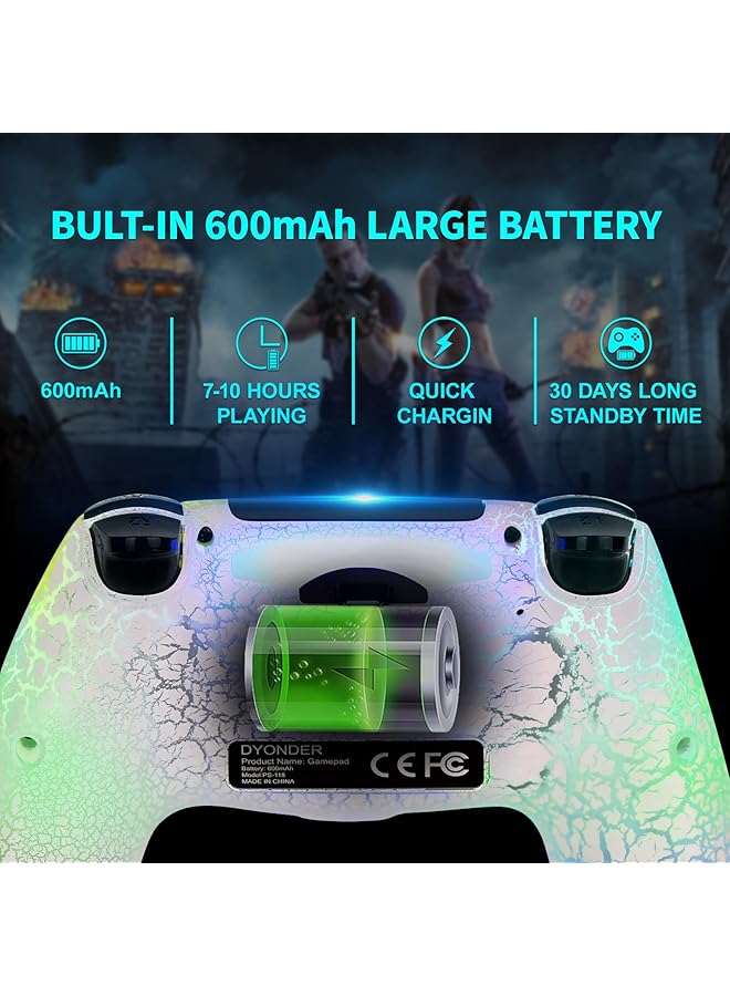 Wireless Controller For Ps4 Wireless Remote Gamepad With Unique Cracked Design/Dual Vibration/6 Axis Motion Sensor/Audio Function Game Controller Widely Compatible With Ps4/Pc(White)