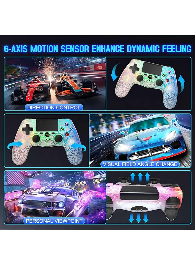 Wireless Controller For Ps4 Wireless Remote Gamepad With Unique Cracked Design/Dual Vibration/6 Axis Motion Sensor/Audio Function Game Controller Widely Compatible With Ps4/Pc(White)