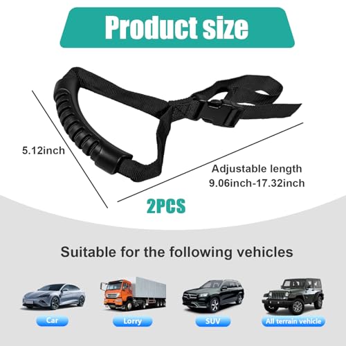 Dickno 2PCS Car Adjustable Grab Handle Portable Auto Door Safety Supporting Grab Band for Elderly Disabled with Nylon Grip Vehicle Mobility Assist Device for Car Truck Lorry Black - Image 3