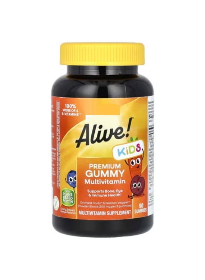 Alive! Kids, Premium Gummy Multivitamin, Cherry, Grape & Orange, 90 Gummies