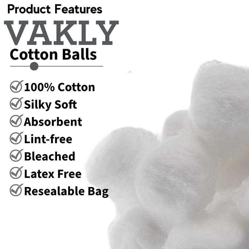 Vakly Cotton Balls [Pack of 2000] Medium 1 Inch Non-Sterile Absorbent 100% Cotton Prepping Balls for Make-Up, Nail Polish Removal, Applying Oil Lotion or Powder, Crafts - Image 2