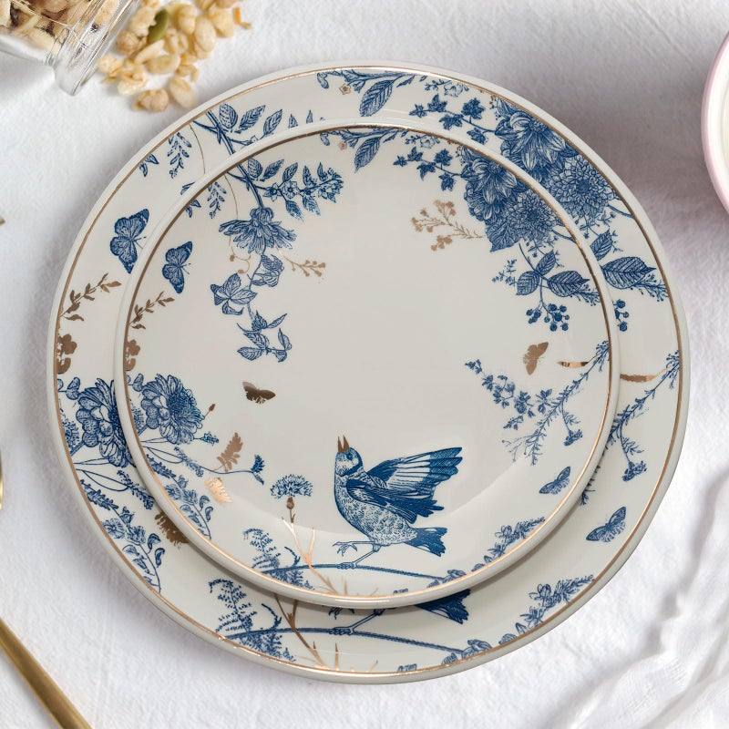 KAITOER Porcelain Floral Plates Ceramic 8 Inch & 10 Inch Ceramic Plates 4 Pieces, Dessert Plate Blue and White, Salad Plate Set, Floral Dinnerware Set for Kitchen, Dinner Plate for Cake Snacks Side Dish - Image 5