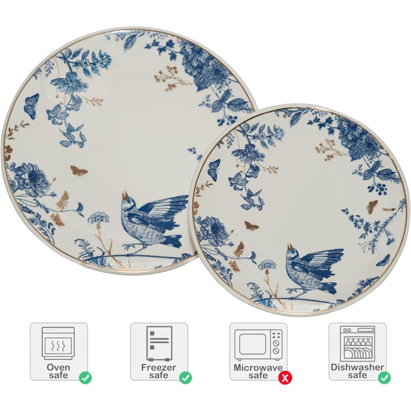 KAITOER Porcelain Floral Plates Ceramic 8 Inch & 10 Inch Ceramic Plates 4 Pieces, Dessert Plate Blue and White, Salad Plate Set, Floral Dinnerware Set for Kitchen, Dinner Plate for Cake Snacks Side Dish - Image 4