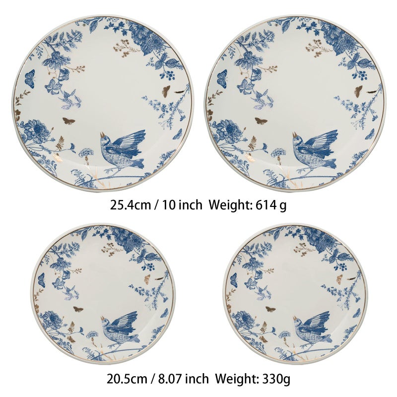 KAITOER Porcelain Floral Plates Ceramic 8 Inch & 10 Inch Ceramic Plates 4 Pieces, Dessert Plate Blue and White, Salad Plate Set, Floral Dinnerware Set for Kitchen, Dinner Plate for Cake Snacks Side Dish - Image 3