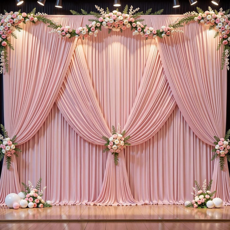 PARTISKY 16x10FT Dusry Rose Backdrop Curtains for Wedding Parties, Wrinkle Free Polyester Photography Backdrop Drapes for Birthday Parties Baby Shower Stage Background Stand Decorations 4x10ft,4 Panels - Image 1
