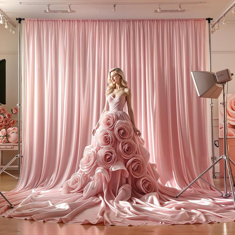 PARTISKY 16x10FT Dusry Rose Backdrop Curtains for Wedding Parties, Wrinkle Free Polyester Photography Backdrop Drapes for Birthday Parties Baby Shower Stage Background Stand Decorations 4x10ft,4 Panels - Image 3