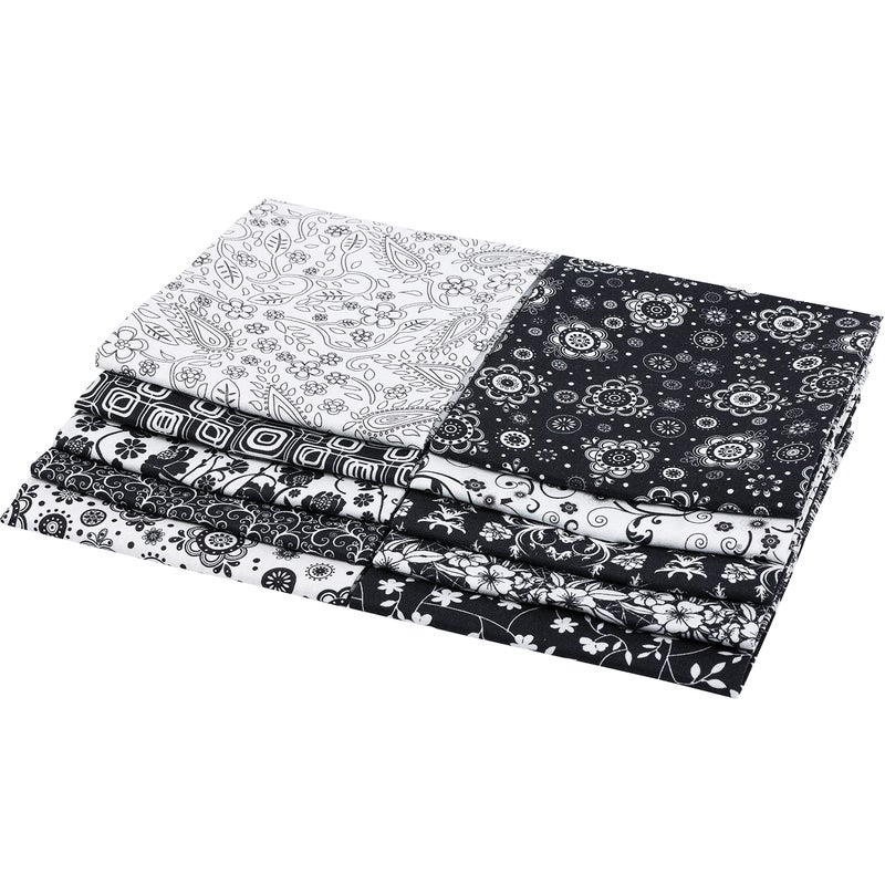 Craftido -25 Options- 100% Cotton Quilting Fabric Bundles 10pcs Fat Quarters 18â€x21â€-Medium Weight 5.2 oz- Soft Cotton for Quilting, Sewing Project, Patchwork, DIY Crafts - Black & White Flower - Image 3