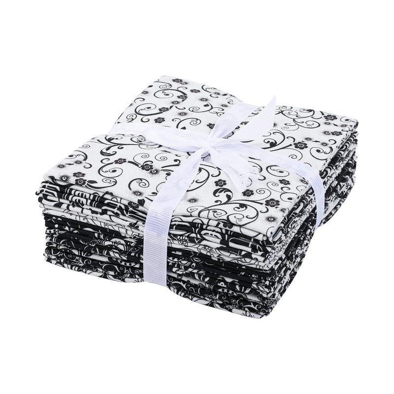 Craftido -25 Options- 100% Cotton Quilting Fabric Bundles 10pcs Fat Quarters 18â€x21â€-Medium Weight 5.2 oz- Soft Cotton for Quilting, Sewing Project, Patchwork, DIY Crafts - Black & White Flower - Image 4