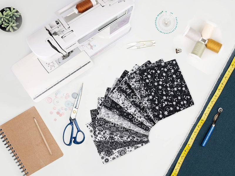 Craftido -25 Options- 100% Cotton Quilting Fabric Bundles 10pcs Fat Quarters 18â€x21â€-Medium Weight 5.2 oz- Soft Cotton for Quilting, Sewing Project, Patchwork, DIY Crafts - Black & White Flower - Image 5