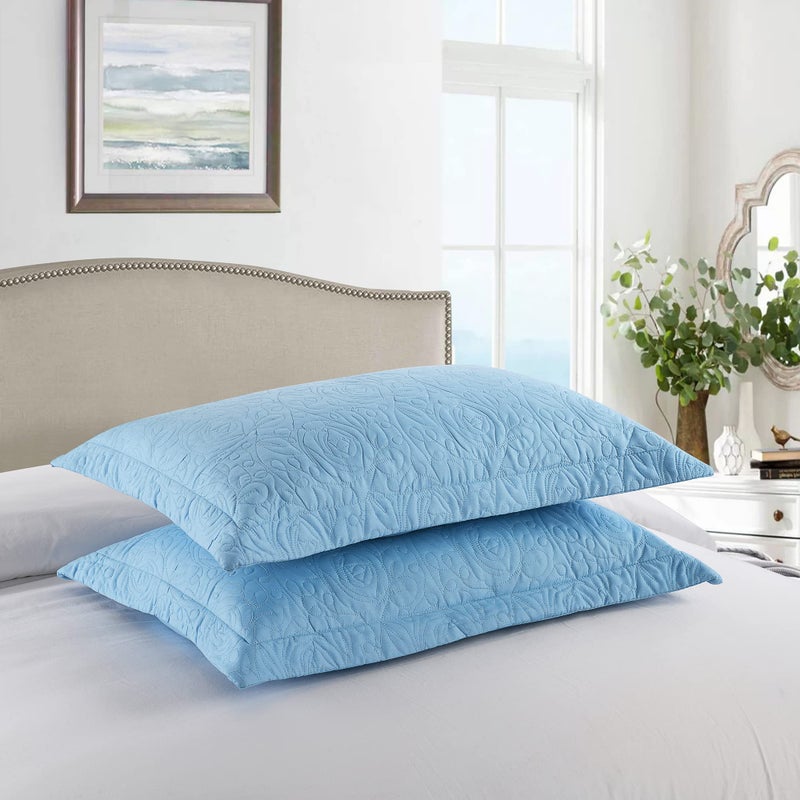 MarCielo 2-Piece Embroidered Pillow Shams, Decorative Microfiber Pillow Covers Set, Standard Size (Paris Blue) - Image 2