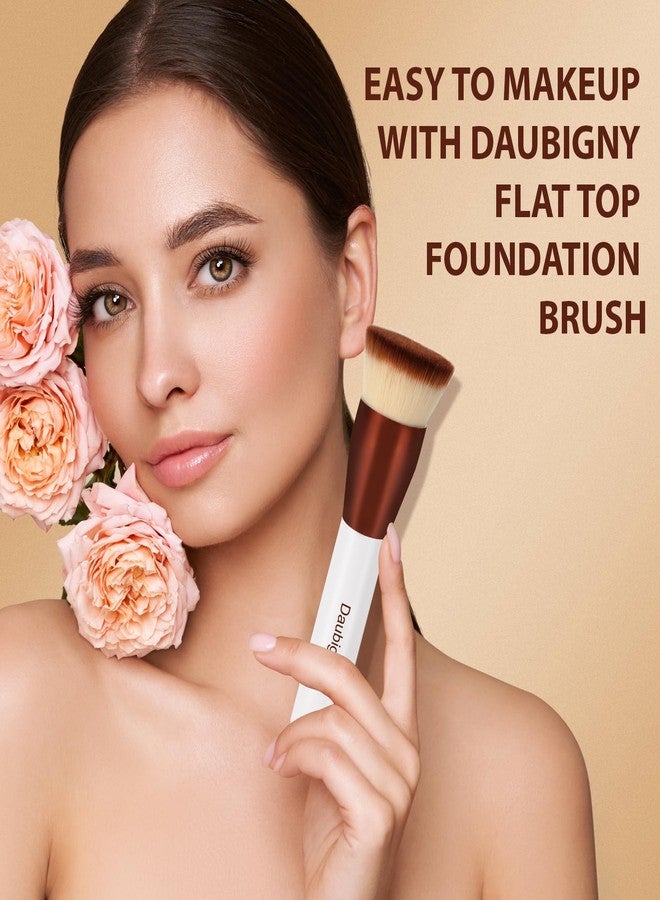 Daubigny 1.5" Top Diameter Foundation Brush - Premium Makeup Brush, Perfect For Liquid Makeup, Cream, Buffing, Blending (White Gold) - Image 2