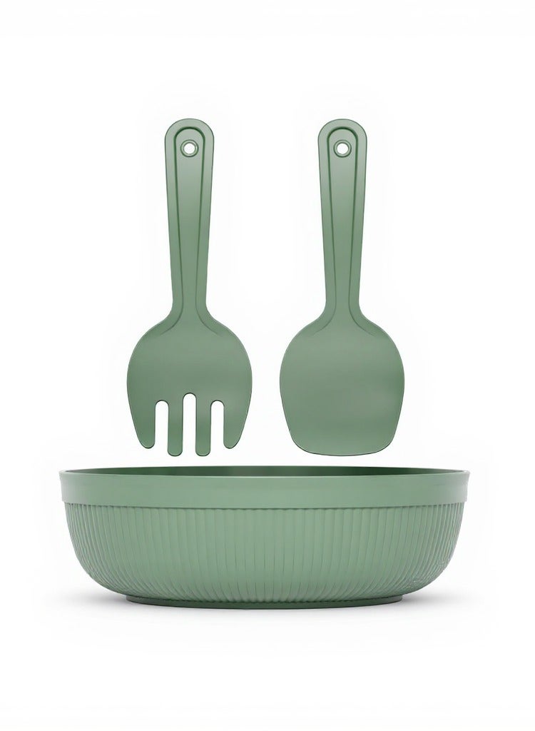 Salad Bowl with Serving Spoons Large Line Chef Salad Set with Mixing Bowl and Utensils for Kitchen & Dining 4000 ml (Green) - Image 1