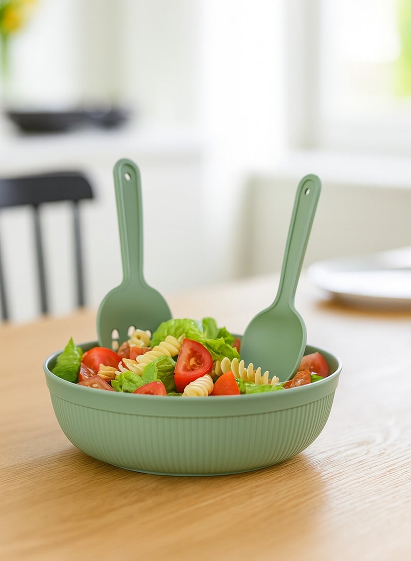 Salad Bowl with Serving Spoons Large Line Chef Salad Set with Mixing Bowl and Utensils for Kitchen & Dining 4000 ml (Green) - Image 2