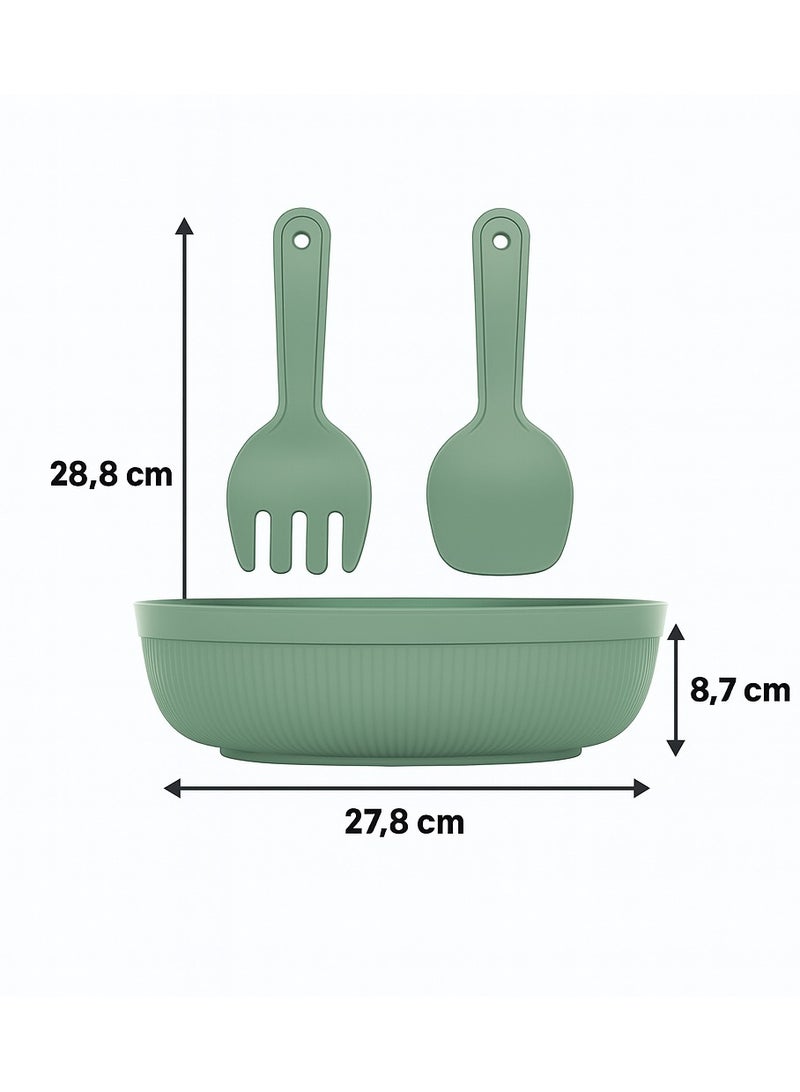 Salad Bowl with Serving Spoons Large Line Chef Salad Set with Mixing Bowl and Utensils for Kitchen & Dining 4000 ml (Green) - Image 4