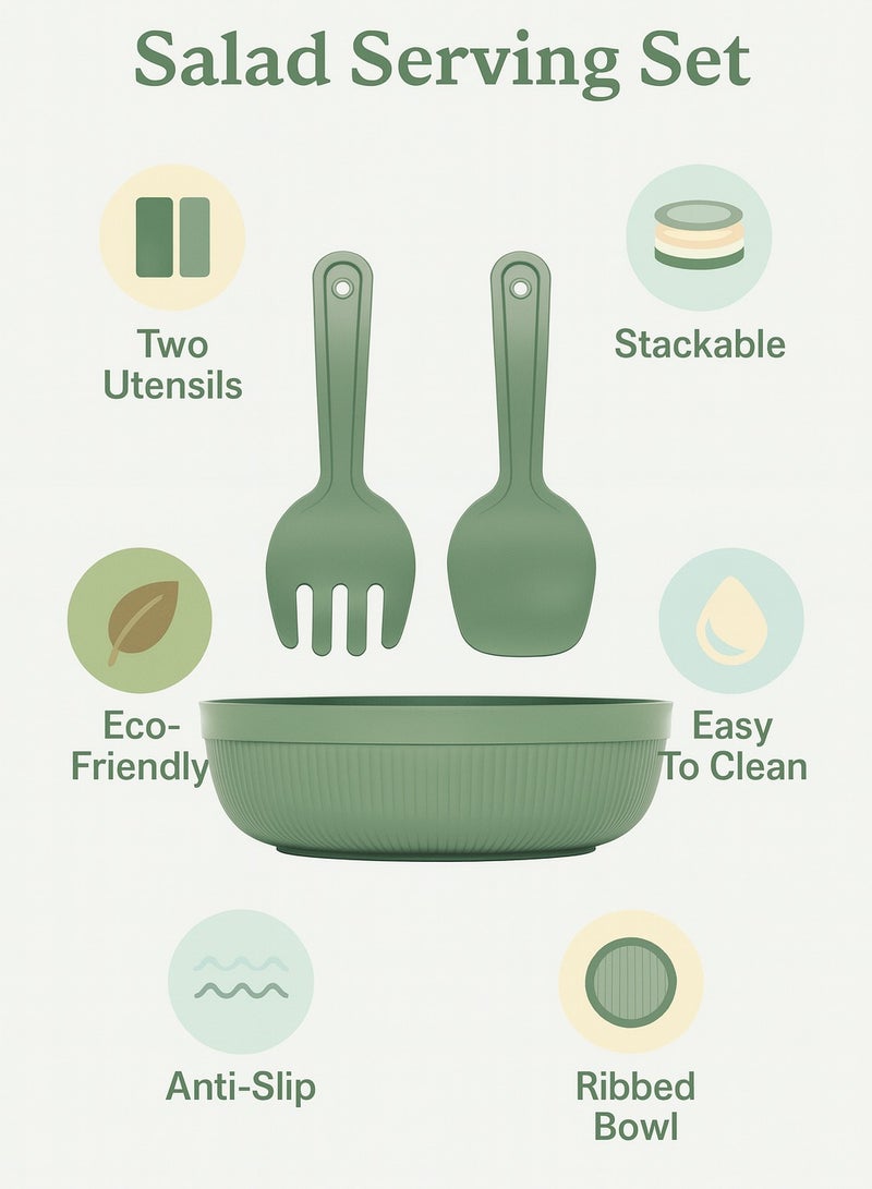 Salad Bowl with Serving Spoons Large Line Chef Salad Set with Mixing Bowl and Utensils for Kitchen & Dining 4000 ml (Green) - Image 5