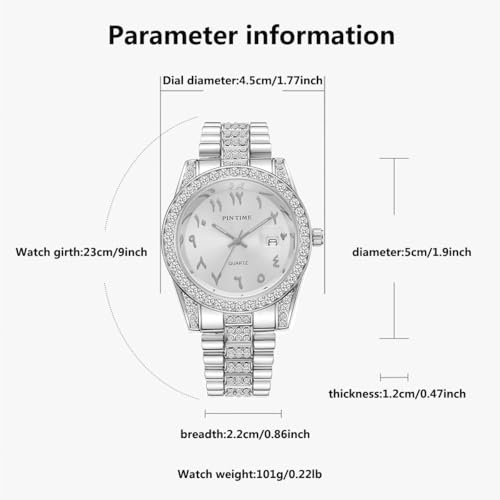 PINTIME Luxury Stainless Steel Wristwatch – Arabic Numerals Watch for Men with Iced - Out Diamond Bezel Dial Quartz Dress Watch - Image 2