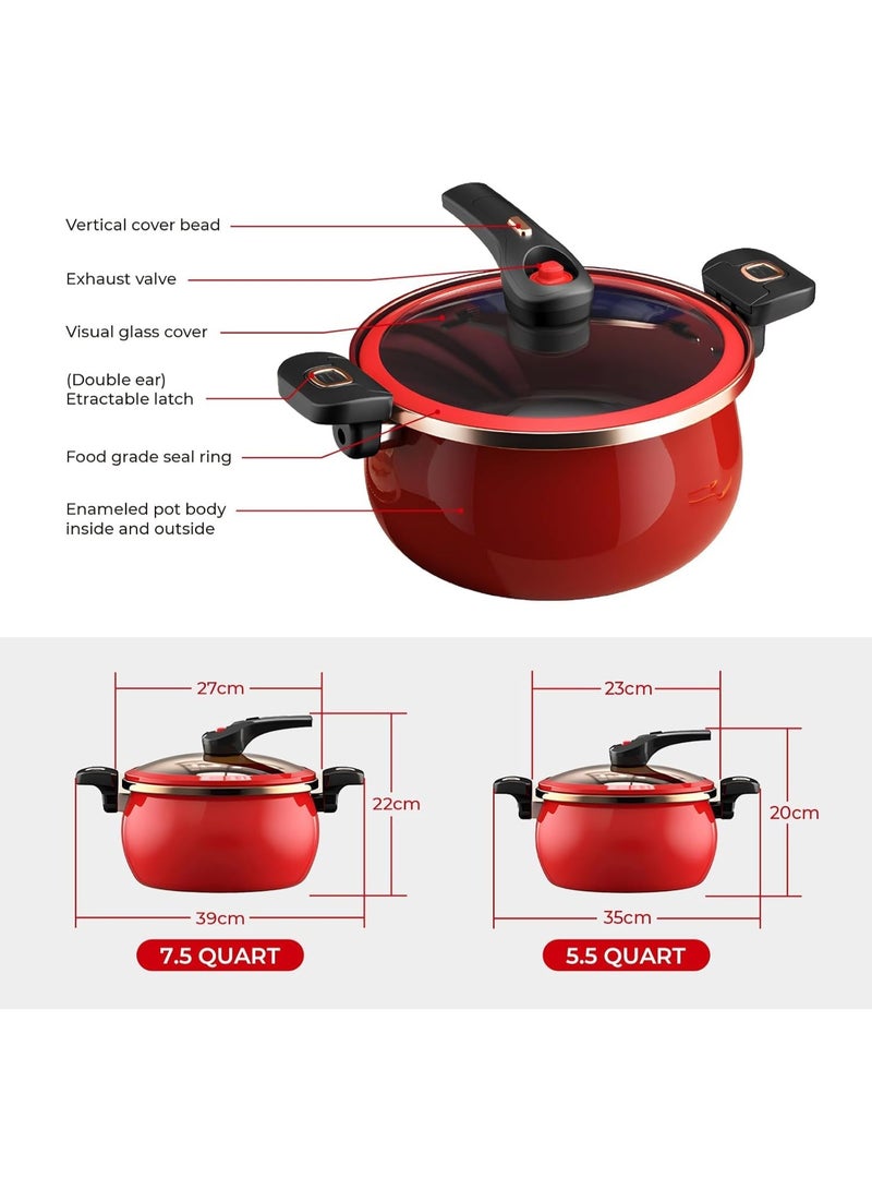 XVersion Premium 7L Enamel Micro-Pressure Cooking Pot – 26cm Non-Stick Large Saucepot for Soup & Stew, Multi-Functional Casserole, Gas & Induction Compatible (Red) - Image 2