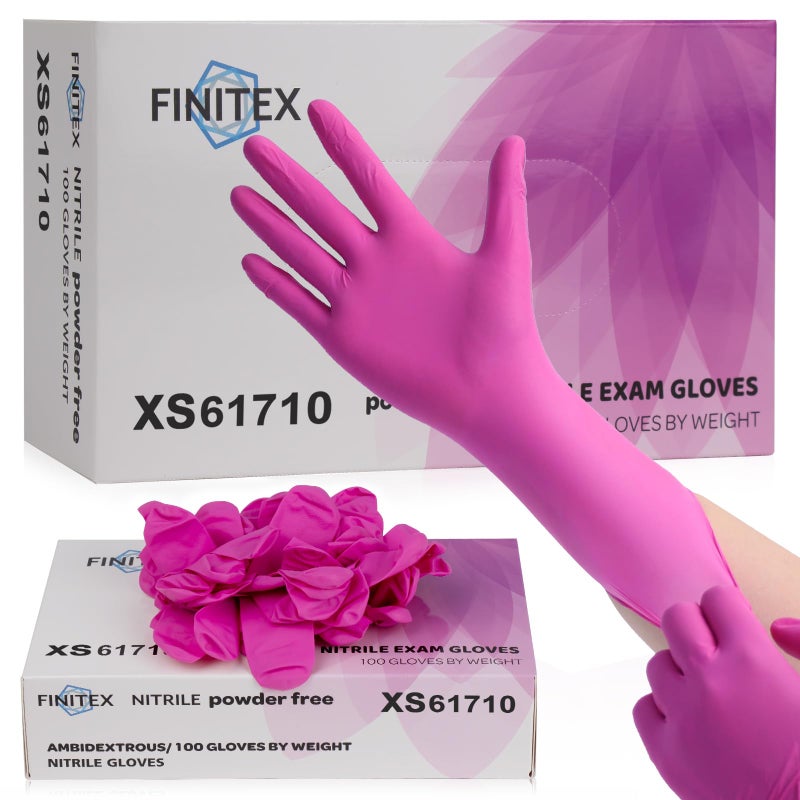 FINITEX Nitrile Disposable Latex-Free Gloves - 3.5mil 100PCS/Box Powder-Free 9inch Guantes de Nitrilo Cleaning Medical Exam Food Cooking Glove(100, X-Small) - Image 1