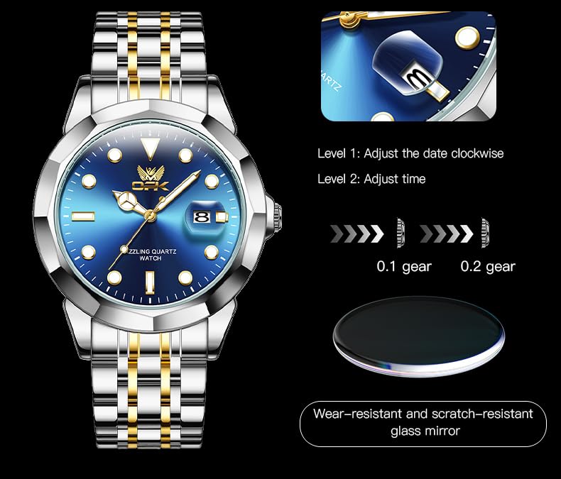 OPK Watch for Men Gold Blue Simple Fashion Stainless Steel Analog Mens Wrist Watch Large Dial Waterproof Date Casual Watch for Man - Image 5