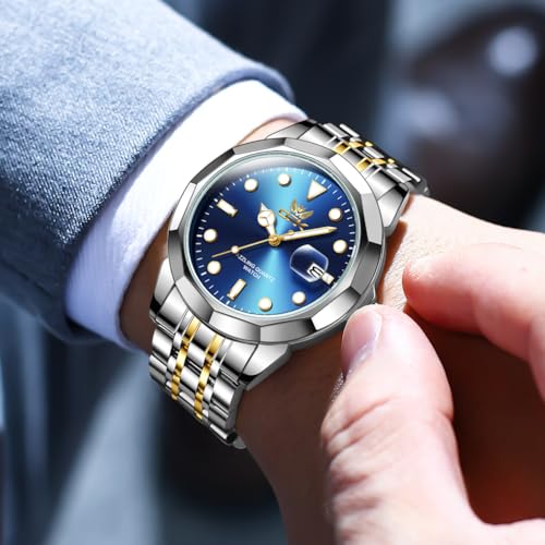 OPK Watch for Men Gold Blue Simple Fashion Stainless Steel Analog Mens Wrist Watch Large Dial Waterproof Date Casual Watch for Man - Image 2