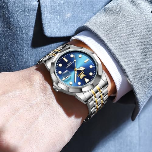 OPK Watch for Men Gold Blue Simple Fashion Stainless Steel Analog Mens Wrist Watch Large Dial Waterproof Date Casual Watch for Man - Image 4